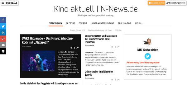 Unsere wöchentliche Zeitungsausgabe "Kino aktuell"