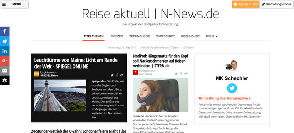 Unsere wöchentliche Zeitungsausgabe "Reise aktuell"